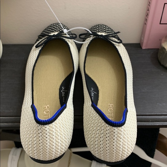 Rothy's Black and Beige Knit Cap Toe Ballet Flats - Picture 6 of 11